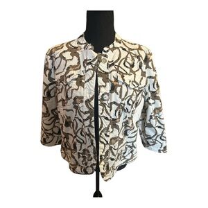 Tribal Studio Women Jacket Blazer Cream Olive Green 3/4  Sleeve Size Large